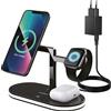 VOOMY Stazione di ricarica wireless 5-in-1 - Caricatore wireless 15W - Compatibile con MagSafe - Luce notturna - Uscita USB-A - Per smartphone, smartwatch e cuffie - Nero