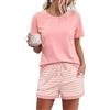 Litherday Pigiama Donna Estivo Cotone Girocollo Shorts Rosa L