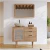 DEGHI Mobile bagno portalavabo 85 cm con anta e 3 cassetti in teak naturale e paglia di vienna - Malindi