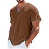 Generic Camicia da uomo casual in lino con scollo a V a maniche corte sfilacciato bordo grezzo maglietta estiva invecchiata tinta unita leggera traspirante top