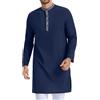 LVCBL Caftano Lino Thobe Uomo Casual Islamico Abbigliamento Uomo Retro Abaya Lounge Robes M-3XL, Blu mare, XL