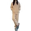 Minetom Pigiama da Donna Lungo in Pile Set Pigiama Caldo Abbigliamento da Notte Invernale Morbido Tuta Sportiva Due Pezzi Giacca con Cerniera e Pantaloni A Beige M