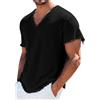 Generic Camicia da Uomo Casual in Lino con Scollo a V a Maniche Corte sfilacciato Bordo Grezzo Maglietta Estiva invecchiata Tinta Unita Leggera Traspirante Top