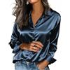 PANOZON Camicie da Donna in Raso di Seta con Bottoni Camicie da Ufficio a Maniche Lunghe in Seta Camicette Casual da Lavoro Top,Blu L