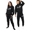 Minetom Autunno Inverno Tuta Sportiva Uomo Donna King Queen Stampa Manica Lunga Felpa con Cappuccio e Pantaloni Due Pezzi Completi Jogging Set Z Nero Queen S