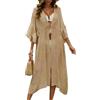 Koerye Copricostume Donna Elegante Kimono Lungo Abito da Spiaggia Maniche Corte Scollo a V Bikini Cover Up Copricostume da Bagno Maxi Abito Bohémien Cachi