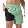 Arcweg Costume da Bagno da Uomo con Boxer Slip Foderato Pantaloncini da Bagno Fodera a Compressione 2 in 1 Pantaloncini da Spiaggia con Tasca con Cerniera Surf Vert Menthe L(EU)