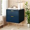 UTTQEW Comodini con 2 cassetti e gambe in metallo, tavolino comodino piccolo tavolino da caffè, comodino moderno per camera da letto, blu scuro, 40 x 35,5 x 50 cm
