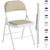 mcc direct Set di 1 sedia pieghevole in ecopelle con struttura in metallo e seduta imbottita, facile da piegare e riporre per casa, ufficio, sala da pranzo e reception (beige)