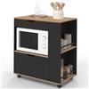 IDMarket - Credenza COSI per microonde con cassetto e ripiani per spezie in legno nero e vassoi in faggio L.76 cm