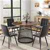 YuQozii Set da pranzo (5 pezzi), tavolo da pranzo rotondo da cucina con 4 sedie, diametro 80 cm, gambe in metallo nero, pannello in MDF color noce, sedie in velluto grigio scuro