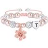 Turandoss Regalo per ragazze e bambine, braccialetto con fiori, perle rosa e strass, sfere a forma di cuore e lettere dalla A alla Z, regalo di compleanno per ragazze, figlie, nipote, Eine Grösse
