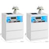 VASAGLE KAILYN Collezione - Set di 2 Comodini con LED Regolabile, Tavolini con Cassetti, Cassettiere, per Camera da Letto, Soggiorno, Stile Moderno, Bianco Nuvola LET834W01