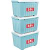 Cetomo 35L*3 Scatole di Stoccaggio con Coperchi, Contenitori in Plastica con Ruote, Clip On, Impilabili, Incastonabili, Organizzatore a Righe per Casa Ufficio, Blu, 35L-3 Pezzi