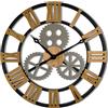 FLEXISTYLE Orologio da parete design industriale, grande, diametro 80 cm, stile retrò, vintage, effetto legno, rovere senza ticchettio, soggiorno (nero)