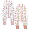 Teechodina Sacco nanna estivo con piedi, confezione da 2 pezzi, 0,5 Tog, per bambini con gambe, per ragazzi e ragazze, 100% cotone, 0,5 tog/fiori + coniglio, 80 cm, altezza del bambino 90-100 cm
