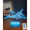 DAHEYMA Fighter Jet Night Light, aereo regalo per ragazzi, 16 colori LED illusione 3D - Touch e telecomando, timer Tpye-C dimmerabile, lampada Warplane decorazione camera