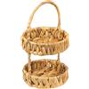 HMF Alzata a 2 piani in giacinto d'acqua con manico, cestini portaoggetti rotondi intrecciati a mano, organizer salvaspazio stile boho per bagno, cucina, ingresso e soggiorno 30 x 17 x 17 cm | Natur