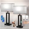 MoMyofdy Set di 2 lampade da comodino moderne, con controllo touch, con USB C e A, dimmerabile a 3 vie, per camere da letto e soggiorno, grigio e nero