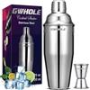 GWHOLE 3 pezzi Cocktail Shaker Set 750 ml con Filtro Integrato + Misurino Jigger (1/2 e 1 OZ)