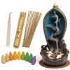 M.Y.L. Bruciatore Incenso a Cascata in Ceramica Artigianale | Kit 20 Coni Aromatici Naturali + 25 Bastoncini | Effetto Rilassante Anti‑Stress per Yoga, Aromaterapia, Massaggi | Regalo Originale per la Casa