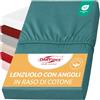 Darymex Lenzuolo con Angoli - 140 x 200 cm - Lenzuolo Elasticizzato in Raso di Cotone - Liscio - Lucido - per Materassi fino a 20 cm - Petrolio