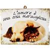 KUSTOM ART Cucuba Quadro Quadretto Stile Vintage Serie Animali (Cane & Gatto) L'Amore è Una Cosa Meravigliosa Stampa su Legno