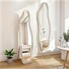 JYNVO Specchio integrale da 140 x 45 cm, con specchio da terra, design ondulato irregolare, cornice in velluto, supporto a forma di U, per camera da letto, soggiorno, bianco, 140 x 45 cm