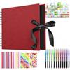 Janety Black Scrapbook Photo Album 80 Pages, DIY Photo Album 28x21cm Red | DIY Spiral Scrapbooking Photo Album for Gift &Memory