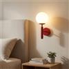 B·LED BARCELONA LED BARCELONA LED Applique da parete Elsa con sfera in vetro satinato bianco e supporto in metallo rosso, piccola lampada elegante, stile classico, moderno per interni retrò contemporanei