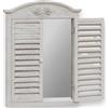 KORAT - Specchio da Parete Shabby Chic con Ante Veneziane in Legno, Specchio Decorativo Vintage Bianco Anticato, Arredo per Ingresso, Soggiorno, Camera da Letto, 65,5x48 cm