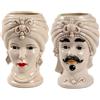 moorg Teste di Moro Coppia Re e Regina Caltagirone Grandi 16X25 cm, Stile Ceramiche Siciliane, Vaso Testa di Moro in Ceramica