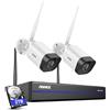 ANNKE Kit Videosorveglianza WiFi 3MP, NVR 10CH 5MP e 2 Telecamere Wireless, Supporta Visione Notturna IR, Audio a 2 Vie, Rilevamento di Persone/Veicoli,Compatibile con Alexa, 2TB