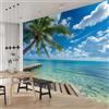Generico Carta da Parati Palme Di Vista Sul Mare Blu 200x140 cm Art Sfondo Murale Fotografica per Soggiorno Camera Ristorante Camera dei Bambini e Decorazione da Parete