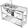 SICHENSH Lavandino da cucina in acciaio inox, doppio lavello deluxe, per esterni autoportante con vano inferiore, professionale indipendente con unità di scarico e rubinetto, set completo