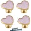 YOUYOUULU 4 pomelli per cassetti, in ottone dorato, a forma di cuore, con cristalli, colore: viola