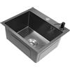 HauTour Lavabo in acciaio inox, lavello da incasso, lavabo nero, 40 x 45 cm, con rubinetto nero, dispenser di sapone e scolapiatti, per famiglia e ristorazione