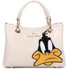 Braccialini Beth Lt Borsa a mano di piccole dimensioni in colore beige, con doppi manici e tracolla logata removibile e regolabile per una doppia portabilità. Il protagonista assoluto è Daffy Duck, in