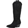 IF Stivali Texani Donna Alti Sotto il Ginocchio in Camoscio Sintetico Stile Western Cowboy G716 nero N.41