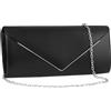 Larcenciel Pochette da donna, borsa da sera scintillante a forma di busta con catena staccabile, Pelle nera, 25.5 x 5 x 11 cm