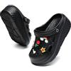 SECHRITE Platform - Zoccoli da donna, infradito per il tempo libero e abbigliamento sportivo, zoccoli sanitari con ciondoli a cuneo, taglia 36-42 EU, Nero Rossetto, 40 EU