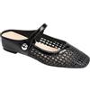 Generic Sandali Mary Jane da donna in tessuto con punta quadrata traforati e schiena scoperta, chiusura Mary Jane, casual, comode, morbide, retrò, punta chiusa, pantofole, Nero , 39 EU