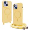 BGHHEU Magnetica Cover per iPhone 13 Mini con Cordino,[Compatible con Magsafe],Custodia Silicone con Regolabile Collana Sottile Morbida Case,Giallo