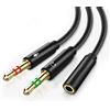 Vestoryyer Sdoppiatore 2 in 1 per cuffie e microfono, splitter audio, splitter per cuffie, cavo femmina da 3,5 mm a 2 cavi doppi da 3,5 mm maschio, splitter per microfono, compatibile con cuffie da gioco