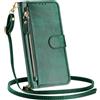 SLLMYYX Custodia a portafoglio a tracolla compatibile con Oppo Find X8 Pro, custodia con cerniera in pelle PU con porta carte di credito (verde)