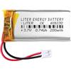 Liter energy battery Batteria 601230 LiPo 3.7V 200mAh 0.74Wh Ricaricabile Connettore PH2.0 (JST-PHR-02) Tipo B Litio: Assicurarsi che la polarità del dispositivo corrisponda 32x12x6mm (PH2|200mAh|601230)