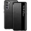 CROAZHI Custodia per Samsung Galaxy S21 FE 5G Cover Clear View Flip Case a Patta 360 Full Body in Pelle Sintetica e Policarbonato Nero Antigraffio con Supporto per Anelli