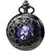 TREEWETO Mens Womens Mechanical Skeleton Pocket Watch Bronze Gear Hollow Case Steampunk Fob Watches with Chain Box