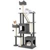 COSTWAY Tiragraffi per Gatto Alto 180 cm, Albero Tiragraffi Gatto con 8 Piattaforme, 4 Pali Sisal e 2 Palline Pompon, Torre Tiragraffi per Gatti con 2 Condomini Rimovibili, Grigio