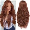 PORSMEER Parrucca rossa ramato donna naturale sintetica capelli lunghi ondulati ricci parrucca con berretto Cosplay lavoro uso quotidiano (colore zenzero)